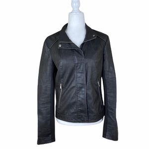 Express | Gray Vegan Leather Zipper Biker Jacket